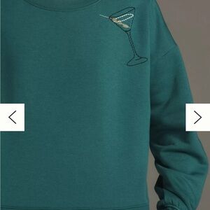 Worn once | Anthropologie Green Sweater with Martini Embroidery